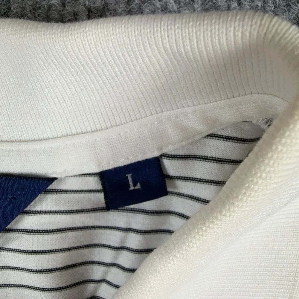 Polo Ralph Lauren Polo Shirt Mens Large White Striped Pima Cotton Golf Casual